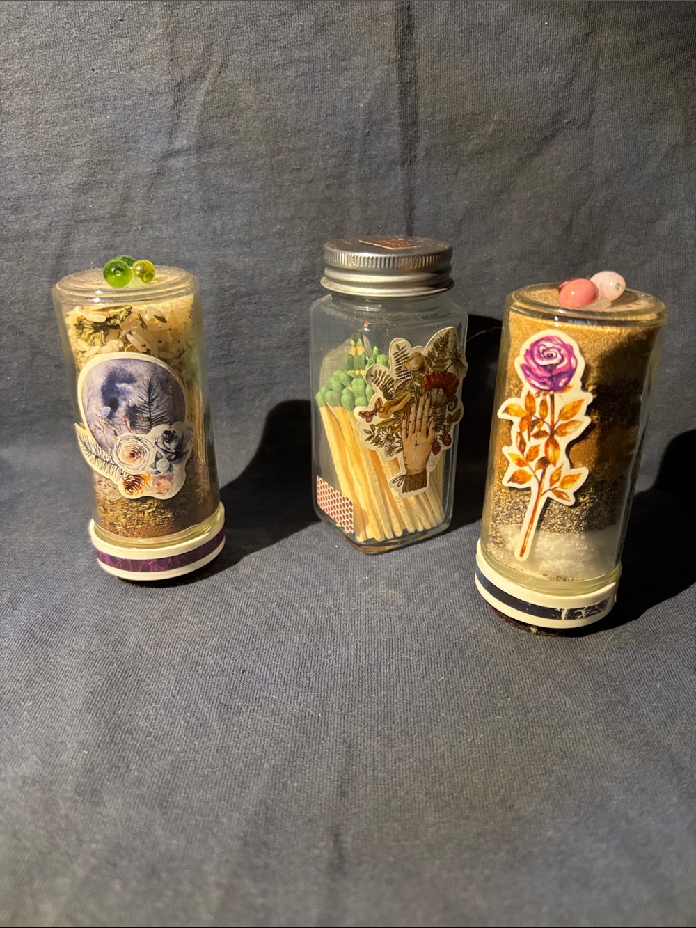 Handcrafted Decorative Glass Jar with Pink and Green Accents